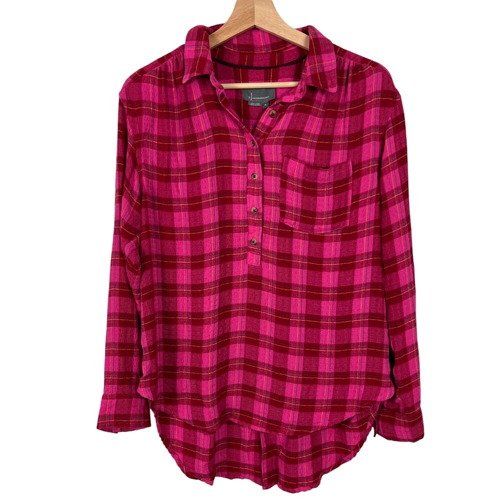 Anthropologie Women's‎  Size Small Pink Isadora Plaid Button-Back Tunic Flannel